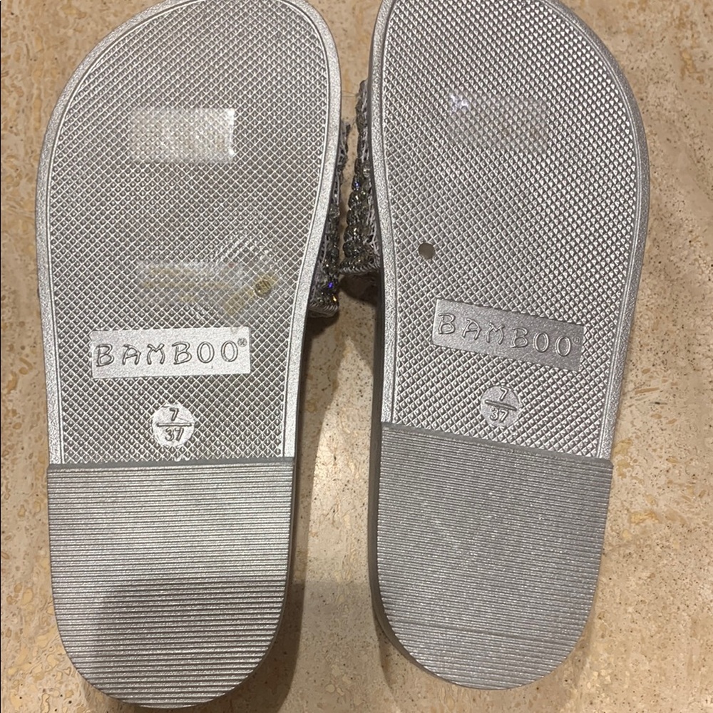Bamboo Silver Rhinestone Slide Sandals - Picture 3 of 3